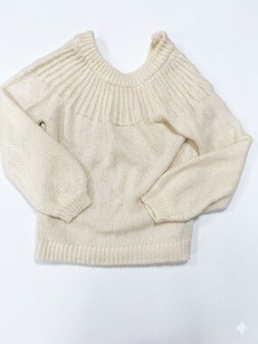 LC Lauren Conrad Cream/Metallic Knit Smocked Mock Neck Sweater M
